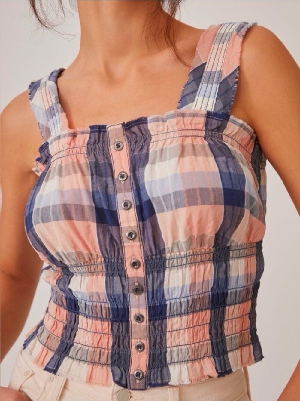 Pilcro x Anthropologie Plaid Rouched Smocked Top. Size S. Ret. $90